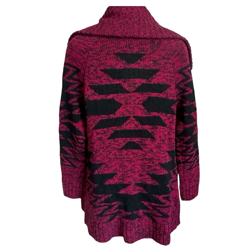 Express Sweater Cardigan Red Aztec Long Sleeve Open Front Wool Knit